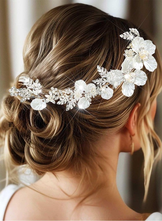 Catery Flower Bride Wedding Headband Silver Bridal Hair Vine Floral Headpiece Accessories for Women - Image 3