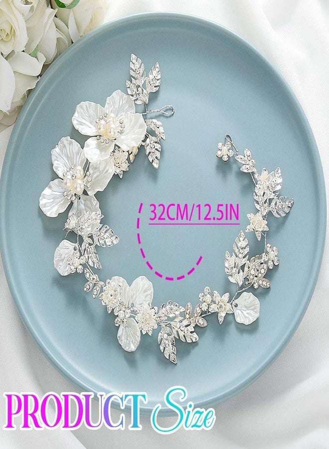 Catery Flower Bride Wedding Headband Silver Bridal Hair Vine Floral Headpiece Accessories for Women - Image 2