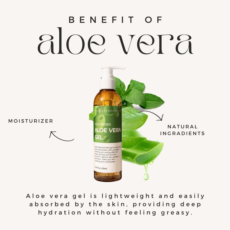 benatu Aloe Vera Gel for Face and Hair, 100% Pure Cold Pressed, Natural Facial Moisturizer for Sunburn Relief, Ance, Skin Care (8.45 fl oz) - Image 2