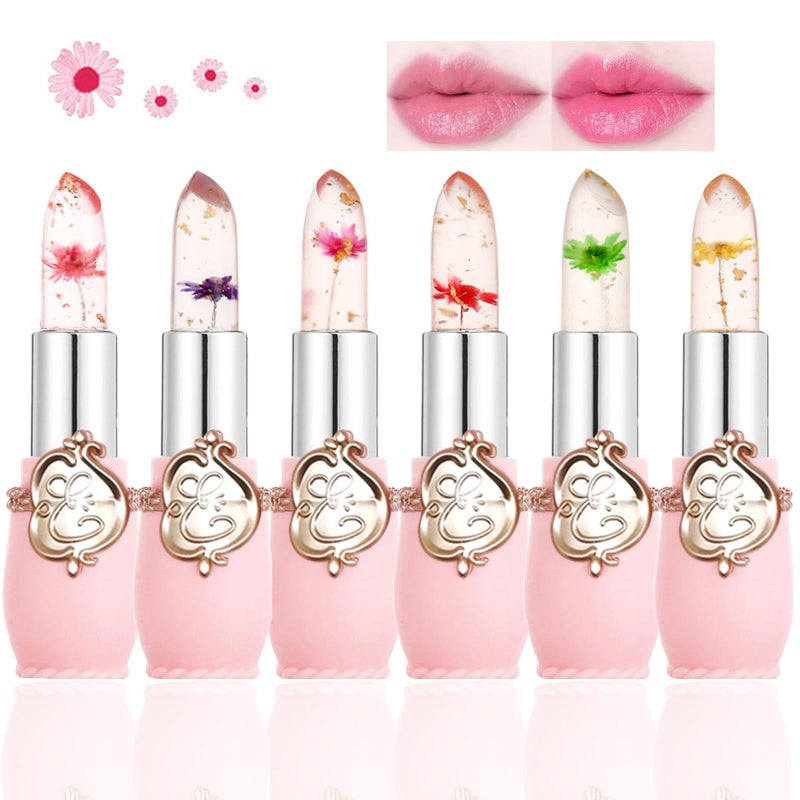Skynest Btspring Clear Flower Jelly Lipstick, 6 Packs Nutritious Moisturizer Lip Balm Temperature Color Change Lipstick Matte Long Lasting Lip Gloss (Pink) - Image 1