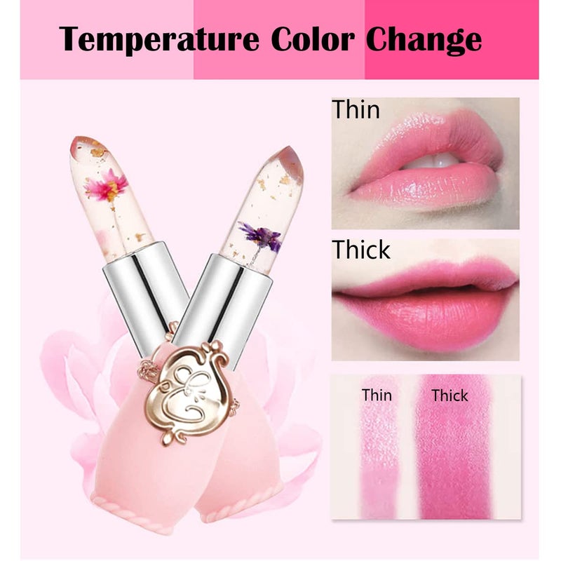 Skynest Btspring Clear Flower Jelly Lipstick, 6 Packs Nutritious Moisturizer Lip Balm Temperature Color Change Lipstick Matte Long Lasting Lip Gloss (Pink) - Image 2