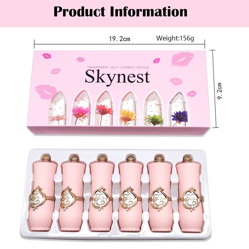 Skynest Btspring Clear Flower Jelly Lipstick, 6 Packs Nutritious Moisturizer Lip Balm Temperature Color Change Lipstick Matte Long Lasting Lip Gloss (Pink) - Image 5