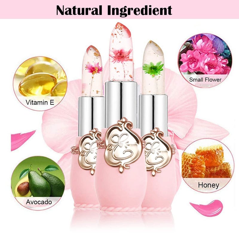 Skynest Btspring Clear Flower Jelly Lipstick, 6 Packs Nutritious Moisturizer Lip Balm Temperature Color Change Lipstick Matte Long Lasting Lip Gloss (Pink) - Image 3