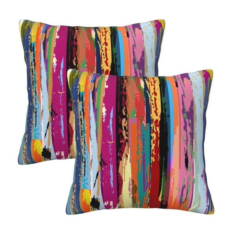 Lcokin Multicolored Rainbow Abstract Throw Pillow Covers 18x18 in Set of 2, Decor Art Vibrant Pillow Case Square Cushion Covers for Sofa Bed Couch Living Room - Image 1
