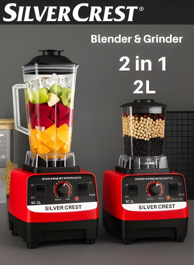 سيلفر كريست خلاط كهربائي قوي 4500 واط 2 في 1 - خلاط كهربائي احترافي متعدد الوظائف مع مطحنة قوية للحبوب والتوابل - سعة 2 لتر - تصميم احترافي لتحضير العصائر والعصائر المخفوقة والميلك شيك وسحق الثلج والمكسرات. - Image 1