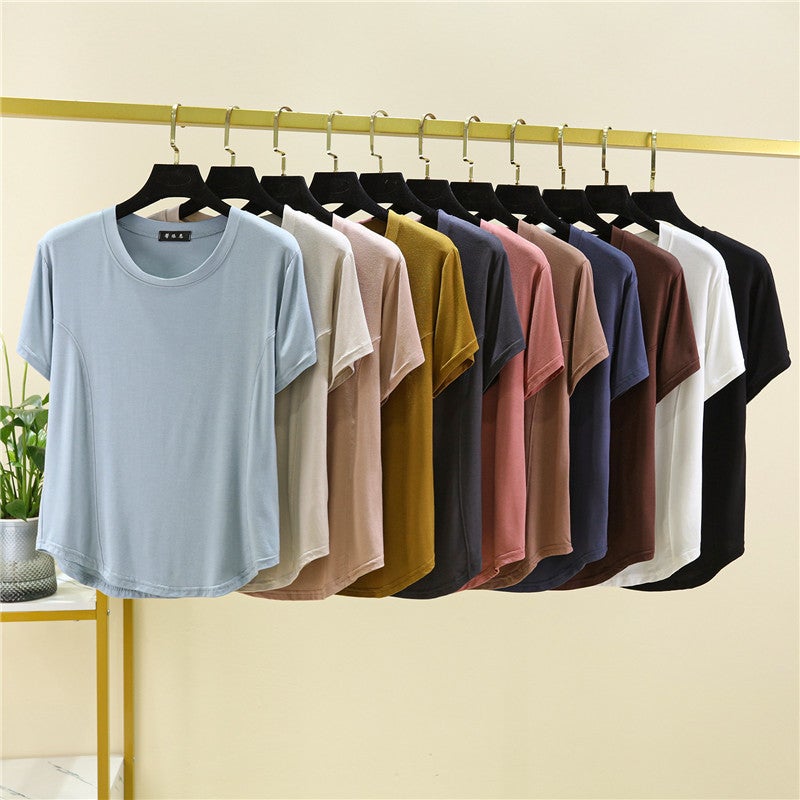 Modal Short-sleeved T-shirt Women's 2023 Summer Stitching Loose Pullover Top Fashionable All-match Round Neck Base Shirt - Image 2