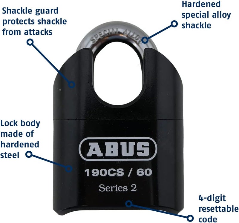 Abus 190CS/60 High Security Solid Steel Combination Padlock, Closed Shackle - Image 5