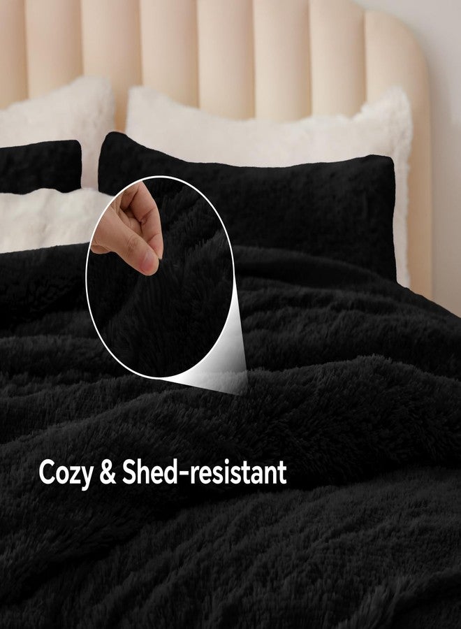 BEDELITE Black Fluffy Comforter Set Queen Size, Fuzzy Faux Fur Comforter Bedding Set, 3Pieces Soft Warm Shaggy Bed Set (1 Comforter & 2 Pillowcases) as Gifts for Women - Image 4