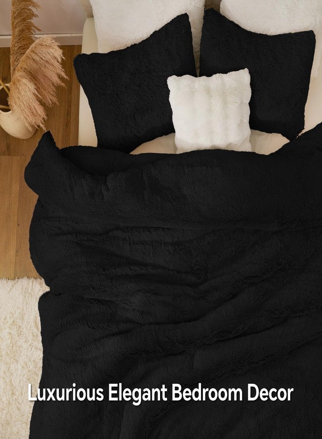 BEDELITE Black Fluffy Comforter Set Queen Size, Fuzzy Faux Fur Comforter Bedding Set, 3Pieces Soft Warm Shaggy Bed Set (1 Comforter & 2 Pillowcases) as Gifts for Women - Image 5
