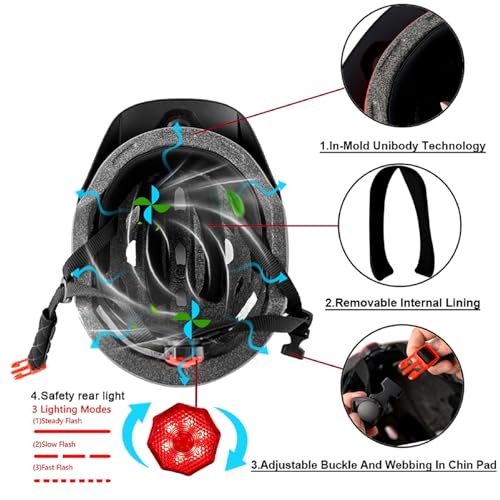 Bavilk Kids Bike Helmet,Bavilk Kids Boys Girls Bike Helmets with LED Light Detachable Visor Children Youth Teen Multi-Sport for Skating Cycling Scooter Skateboard Adjustable & Lightweight 19.7"-22.4" - Image 4