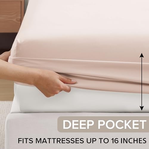 UGG Queen Sheet Set 4-Piece Luxury Cooling Sheets Deep Pockets Premium Bedding with 2 Pillow Shams Hypoallergenic Machine Washable Soft Lightweight Bed Set for Bedroom, Queen, Shell Pink (Hedi) - Image 5