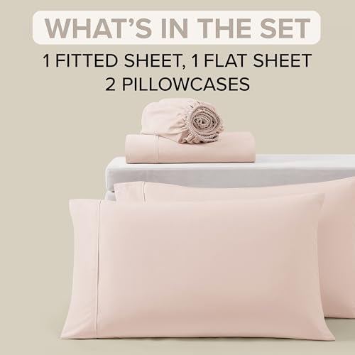 UGG Queen Sheet Set 4-Piece Luxury Cooling Sheets Deep Pockets Premium Bedding with 2 Pillow Shams Hypoallergenic Machine Washable Soft Lightweight Bed Set for Bedroom, Queen, Shell Pink (Hedi) - Image 3
