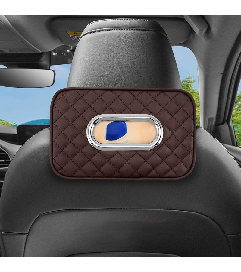 منظم السيارة: حامل مناديل ورقية وصندوق تخزين معلق من الجلد الصناعي بظلال البيج لواقي الشمس - Image 5