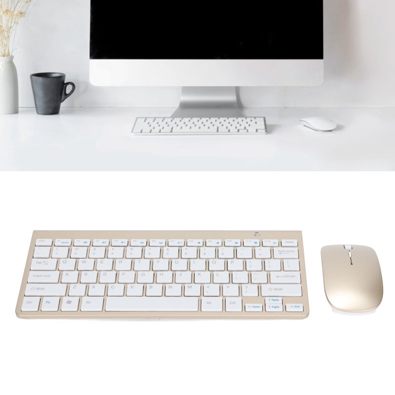 Wireless 2.4G Ultraslim Portable Keyboard Mouse Combo - Ergonomic Design With Low Battery Reminder Wearproof Golden Set for Windows Macbook Notebook Desktop - Image 4