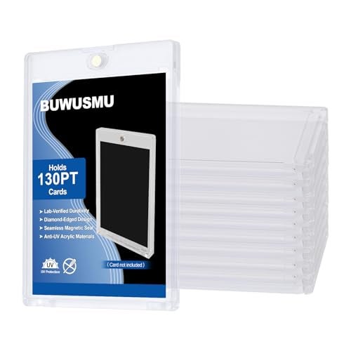 BUWUSMU 50 Pcs 130 Pt Acrylic Magnetic Card Holders One Touch Card Holder Clear Card Protectors Hard Plastic Magnetic Card Case for Sports Baseball Trading Card Storing Displaying25 x 354 Inch - Image 1