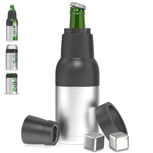Enem Beer Bottle and Can Cooler with Beer Opener, Vacuum Insulated Double Walled Stainless Steel, 12 oz., for 330ml Bottle/Can - Image 1