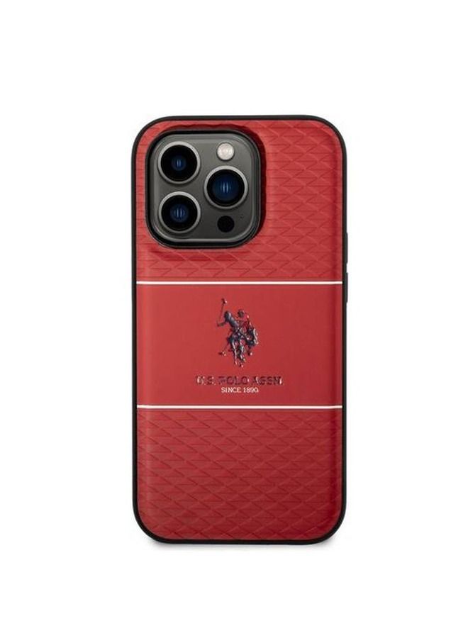U.S. Polo Assn. Assn. PU HS Pattern DH Stripe Hard Case for iPhone 14 Pro (6.1") - Red  - Image 1