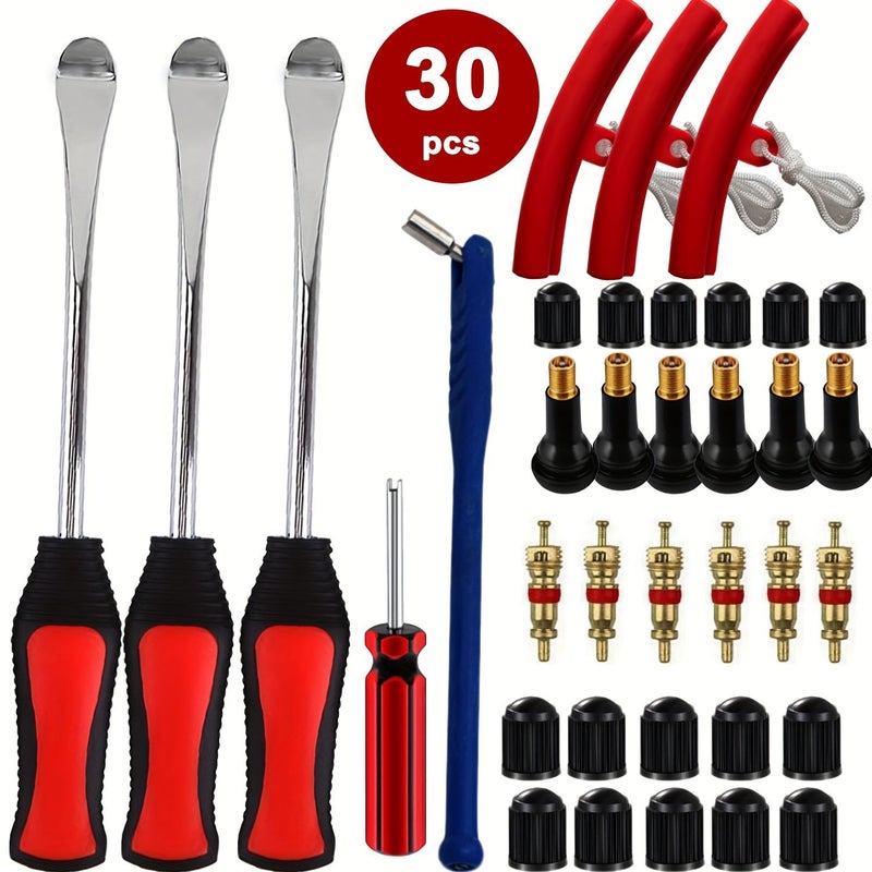 30 Pcs Heavy Duty Tire Spoon Set For Motorcycles Bicycles Scooters And Lawn Mowers No Batteries Required Easy To Assemble Black And Red - Image 1