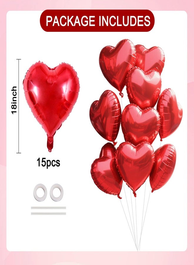 TONIFUL 15Pcs 18 Inch Red Heart Balloons Valentine’s Day Heart Shape Foil Mylar Balloons Decoration for Romantic Valentine's Day Wedding Bridal Shower Anniversary Engagement Party Supplies - Image 2