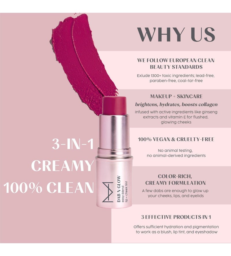 House Of Makeup Dab N Glow Lip Tint | Pigmented Blusher For Face Makeup | Creamy, Easy-Blend| All Women | Multi-Use Tint for Cheeks And Lips | 8 gms | Beet - Image 2