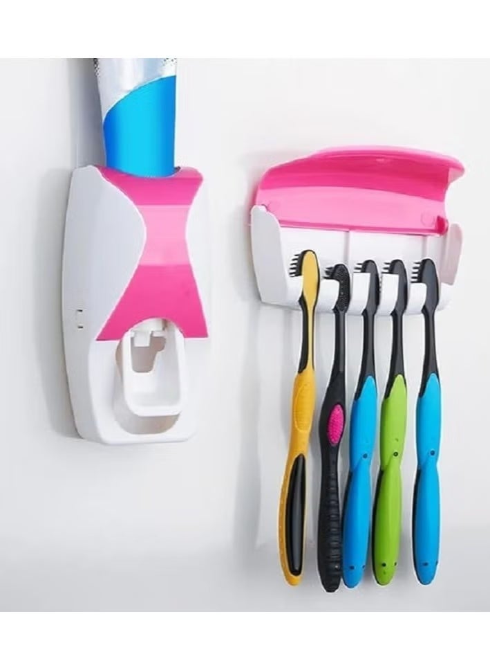 موزع لتفريغ معجون الاسنان - موزع اوتوماتيكي بحامل يثبت على الحائط، مجموعة اكسسوارات الحمام - Image 1