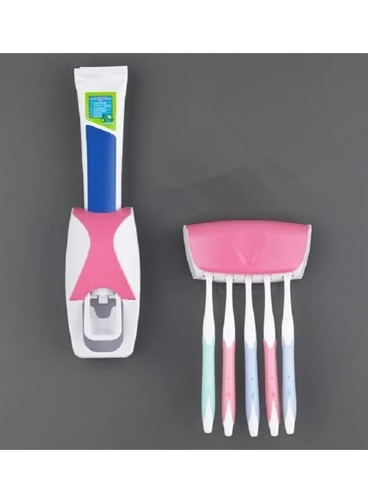 موزع لتفريغ معجون الاسنان - موزع اوتوماتيكي بحامل يثبت على الحائط، مجموعة اكسسوارات الحمام - Image 2