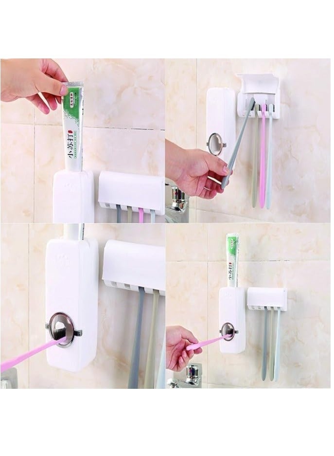 موزع لتفريغ معجون الاسنان - موزع اوتوماتيكي بحامل يثبت على الحائط، مجموعة اكسسوارات الحمام - Image 5