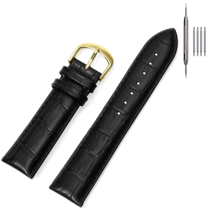 EACHE 18mm Black Leather Watch Bands, Classical Genuine Leather Watch Strap for Men Women18mm Black-Gold Buckle - Image 1