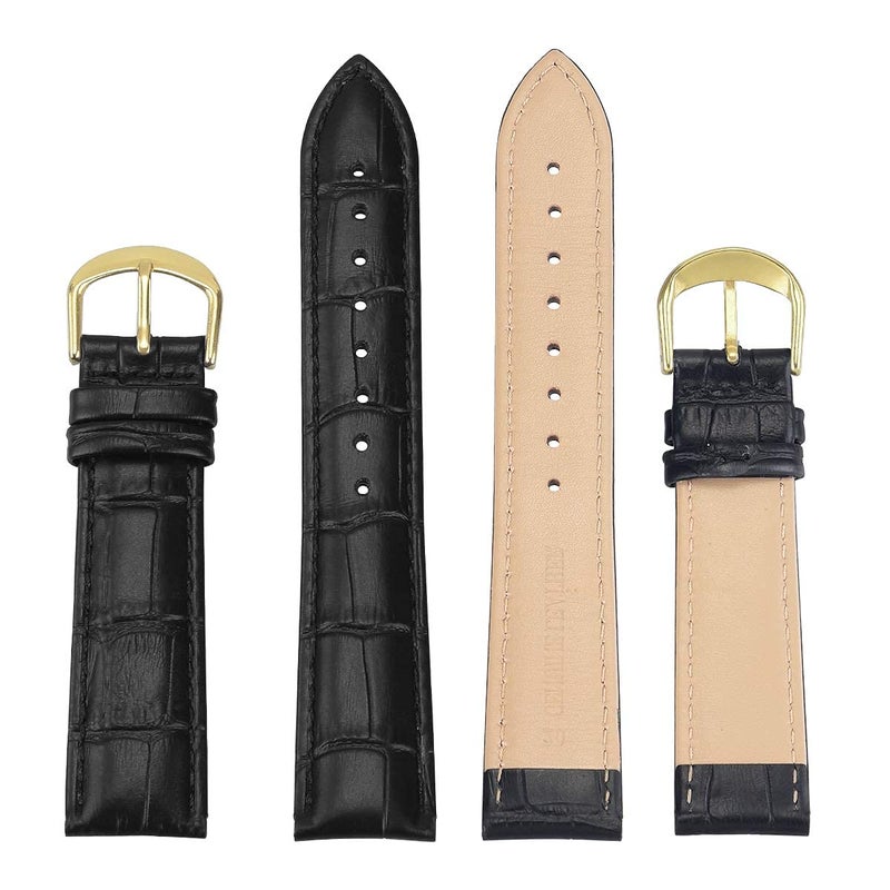 EACHE 18mm Black Leather Watch Bands, Classical Genuine Leather Watch Strap for Men Women18mm Black-Gold Buckle - Image 3