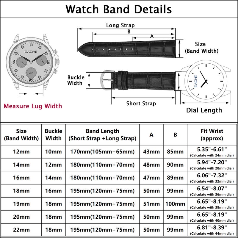 EACHE 18mm Black Leather Watch Bands, Classical Genuine Leather Watch Strap for Men Women18mm Black-Gold Buckle - Image 2