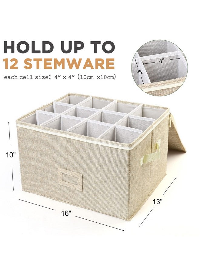 LotFancy Stemware Storage Container for Moving, Hard Shell, Stackable Wine Glass Storage Box with Dividers & Handles, Crystal Glassware, Champagne Flute, Drinkware Case, Beige - Image 3