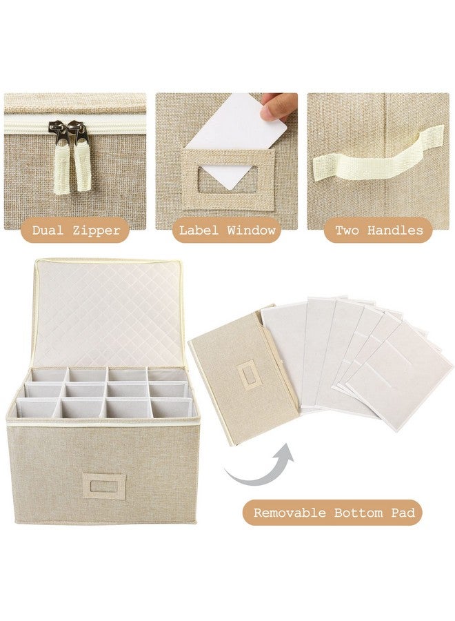 LotFancy Stemware Storage Container for Moving, Hard Shell, Stackable Wine Glass Storage Box with Dividers & Handles, Crystal Glassware, Champagne Flute, Drinkware Case, Beige - Image 4
