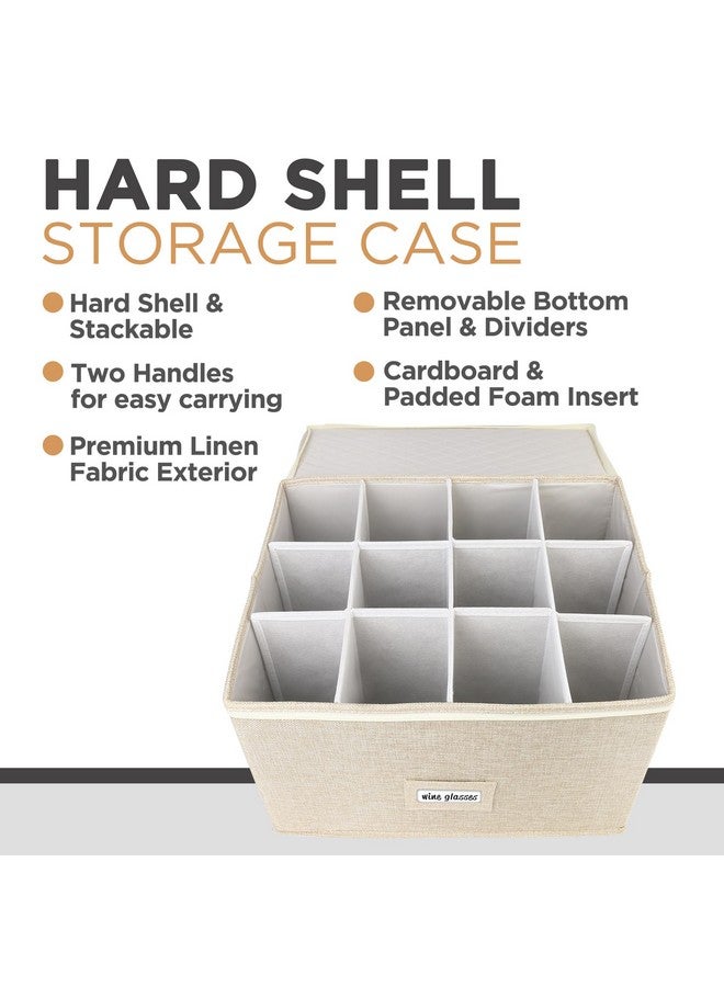 LotFancy Stemware Storage Container for Moving, Hard Shell, Stackable Wine Glass Storage Box with Dividers & Handles, Crystal Glassware, Champagne Flute, Drinkware Case, Beige - Image 2