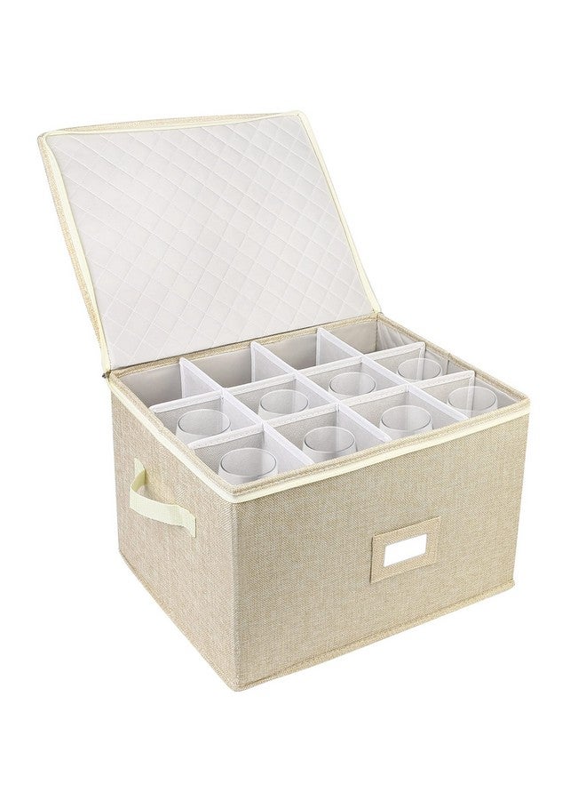 LotFancy Stemware Storage Container for Moving, Hard Shell, Stackable Wine Glass Storage Box with Dividers & Handles, Crystal Glassware, Champagne Flute, Drinkware Case, Beige - Image 1