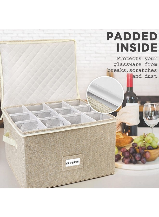 LotFancy Stemware Storage Container for Moving, Hard Shell, Stackable Wine Glass Storage Box with Dividers & Handles, Crystal Glassware, Champagne Flute, Drinkware Case, Beige - Image 5