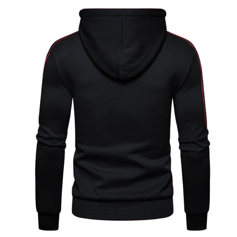 Lu's Chic Men's Fashion Hoodies & Sweatshirts with Hood Cool Slim Fit Hoodie Full Zip-up Aesthetic Designer Trendy Workout 2021 Fall Hoody Jacket Streetwear Zipper Sweatshirt Black Red X-Large - Image 2