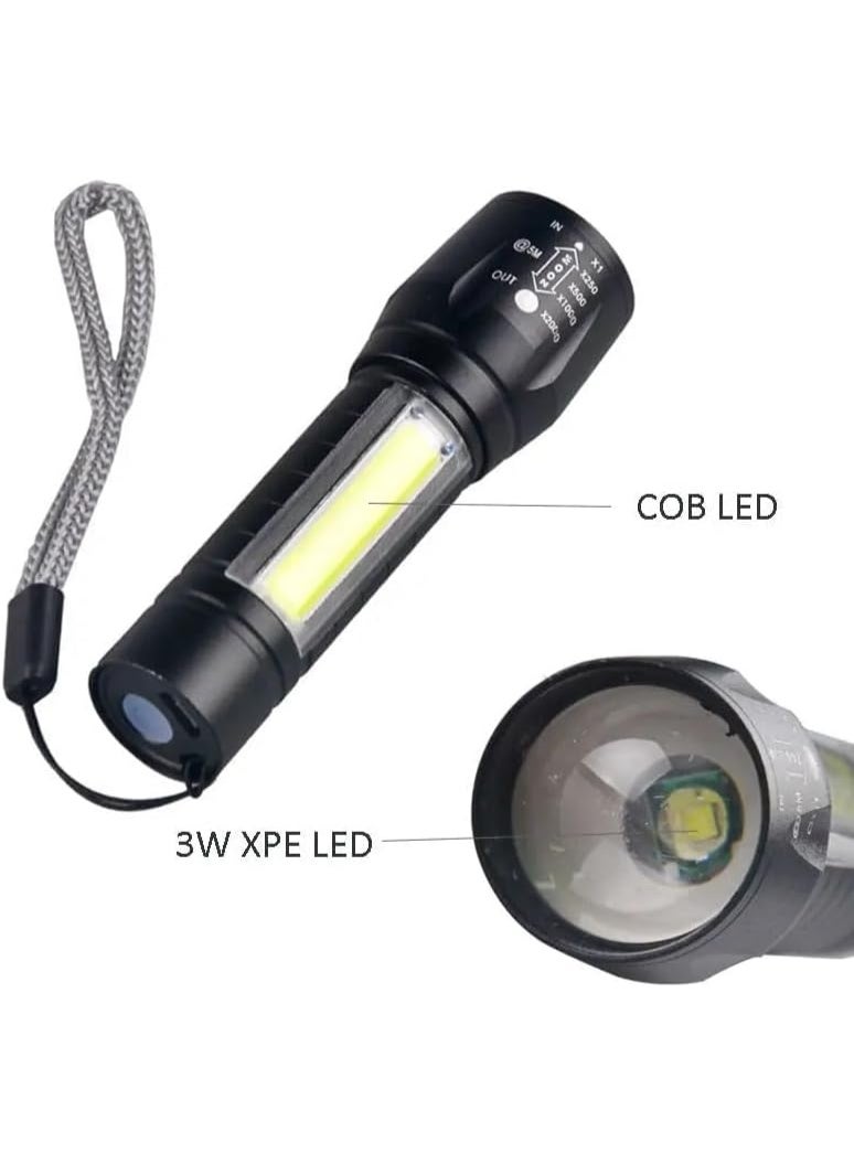 مصباح يدوي LED قابل لإعادة الشحن، فائق السطوع، قابل لتعديل التركيز، 3 أوضاع إضاءة، عمر بطارية طويل، مقاوم للماء، بحجم الجيب، مناسب لانقطاع التيار الكهربائي، حالات الطوارئ، التخييم، والمشي لمسافات طويلة - Image 3