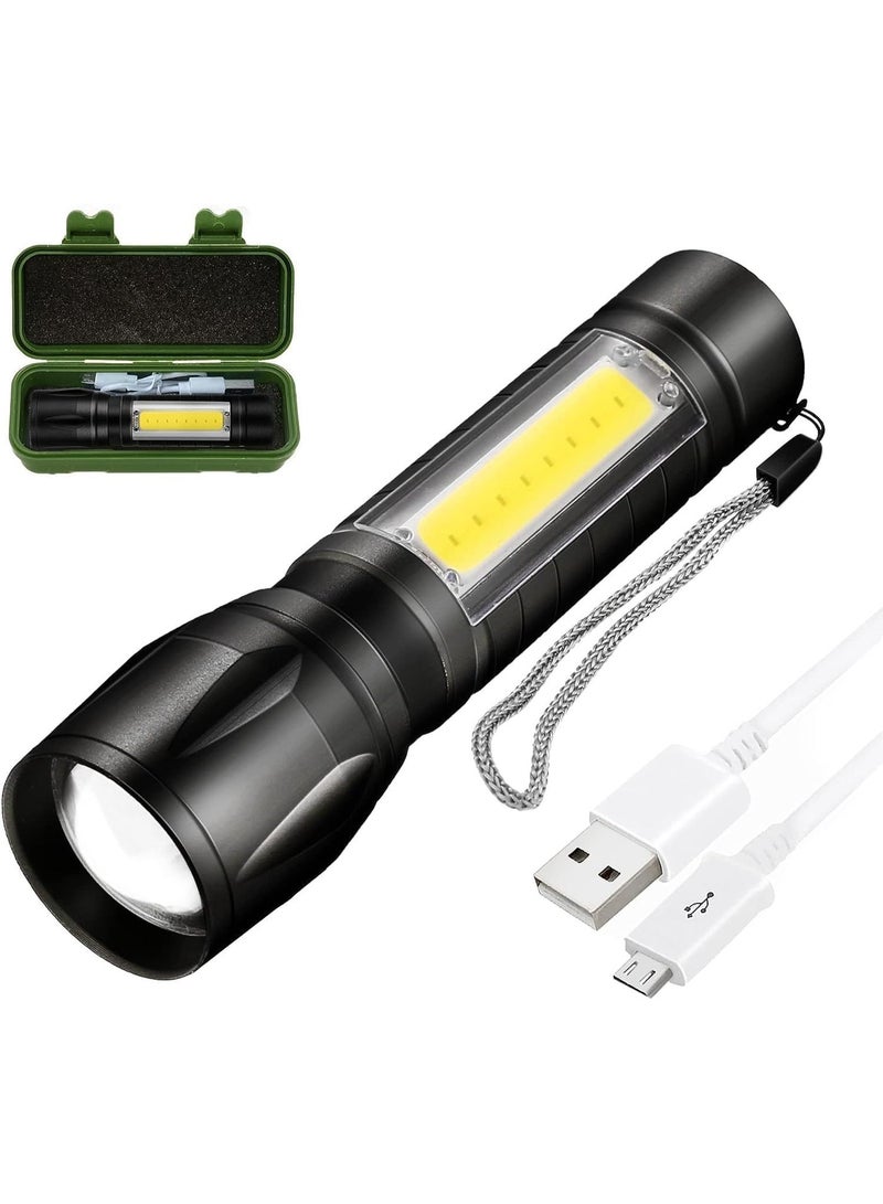 مصباح يدوي LED قابل لإعادة الشحن، فائق السطوع، قابل لتعديل التركيز، 3 أوضاع إضاءة، عمر بطارية طويل، مقاوم للماء، بحجم الجيب، مناسب لانقطاع التيار الكهربائي، حالات الطوارئ، التخييم، والمشي لمسافات طويلة - Image 1