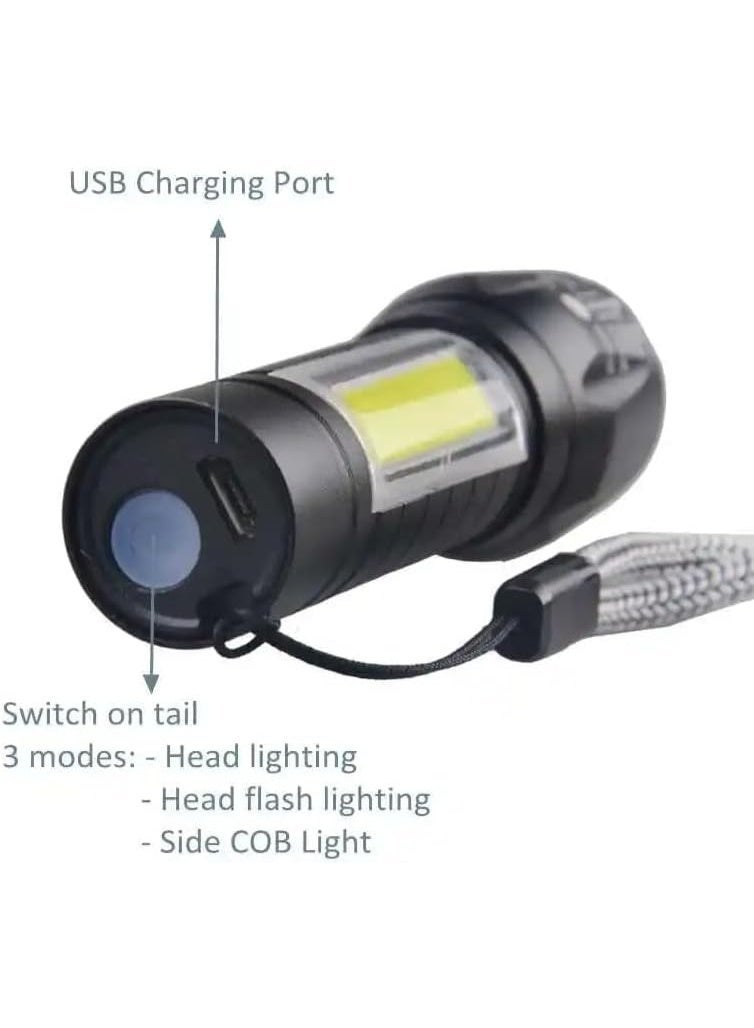 مصباح يدوي LED قابل لإعادة الشحن، فائق السطوع، قابل لتعديل التركيز، 3 أوضاع إضاءة، عمر بطارية طويل، مقاوم للماء، بحجم الجيب، مناسب لانقطاع التيار الكهربائي، حالات الطوارئ، التخييم، والمشي لمسافات طويلة - Image 2