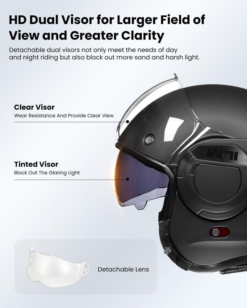ILM خوذة دراجة نارية موديل ILM فينتاج كاملة الوجه مع واقي ذقن قابل للعكس بزاوية 180° - نموذج DOT B707 - Image 4