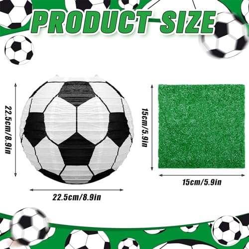Rossesay 8 Pcs 12 Inches Soccer Table Centerpiece Paper Lantern with 8 Pcs Fake Grass Squares Soccer Centerpiece Decoration Set Sports Ball Paper Lantern Faux Grass Turf Patch - Image 5
