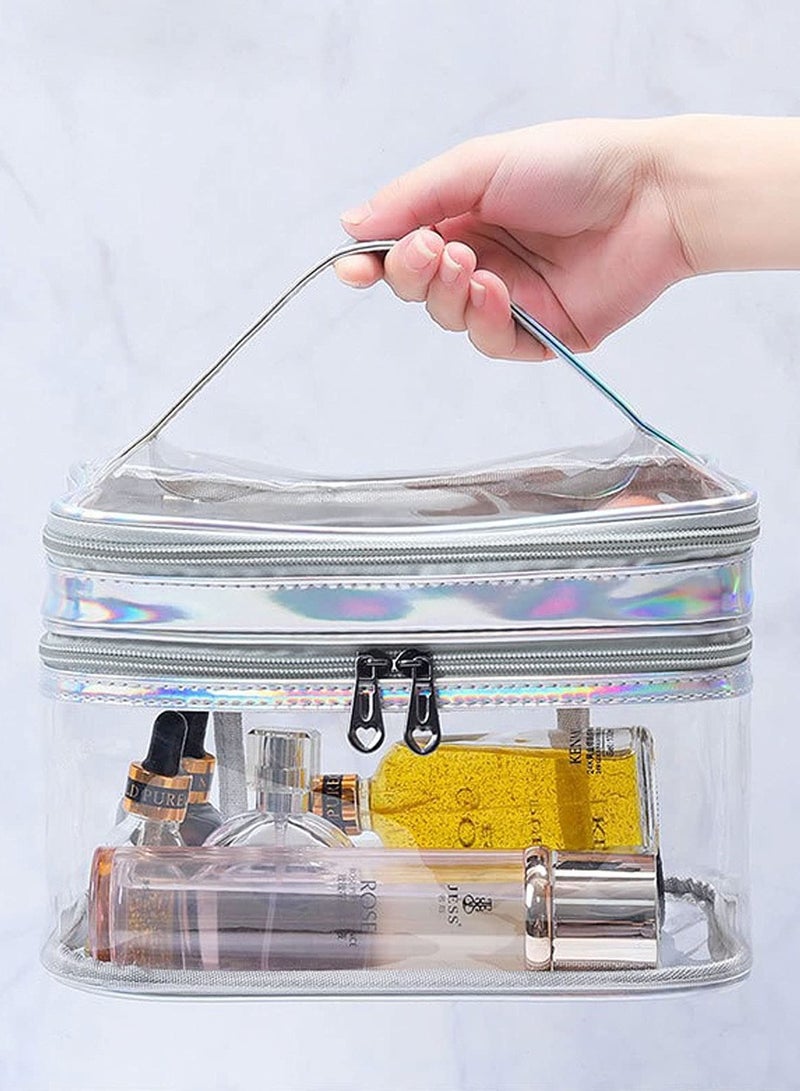 خاجول شنطة مستحضرات تجميل شفافة مزدوجة الطبقات للسفر لتنظيم المكياج وحامل فرش مقاوم للماء - Image 4