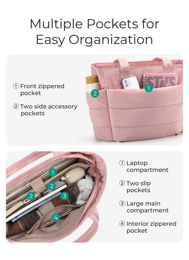 BAGSMART BAGSMART Tote Bag for Women, Lightweight Puffy Tote Bag with Compartments Shoulder Bag Handbag Quilted Shoulder Bag Handbag for Travel, Work, Beach, Gym, Shop(Dark Pink)  - Image 3
