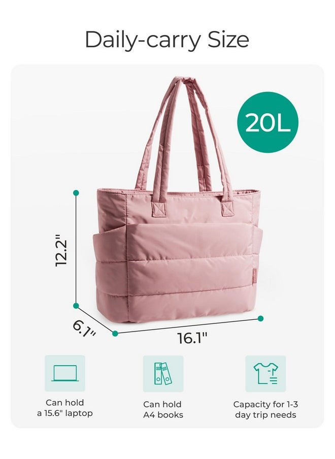 BAGSMART BAGSMART Tote Bag for Women, Lightweight Puffy Tote Bag with Compartments Shoulder Bag Handbag Quilted Shoulder Bag Handbag for Travel, Work, Beach, Gym, Shop(Dark Pink)  - Image 2