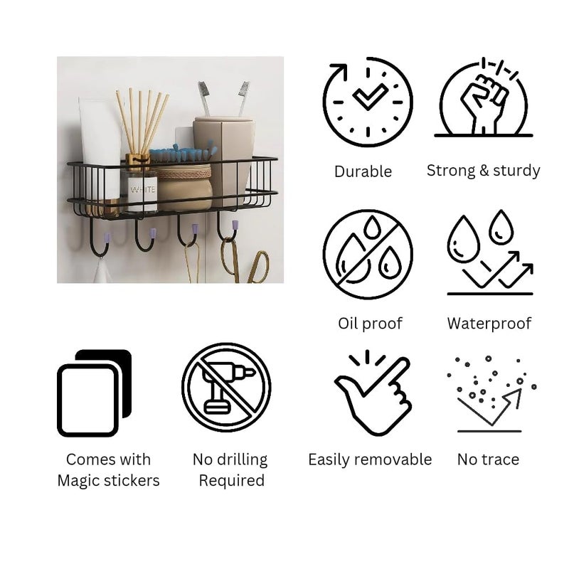 Vera Decor Strong Self Adhesive Bathroom Shelf/Shelve with Magic Stickers || Shelf for for Wall/Shelf Organizer/Kitchen || Home Decor Items || Shelf for Wall Without Drilling Nail-Pack of 2 (Black) - Image 2