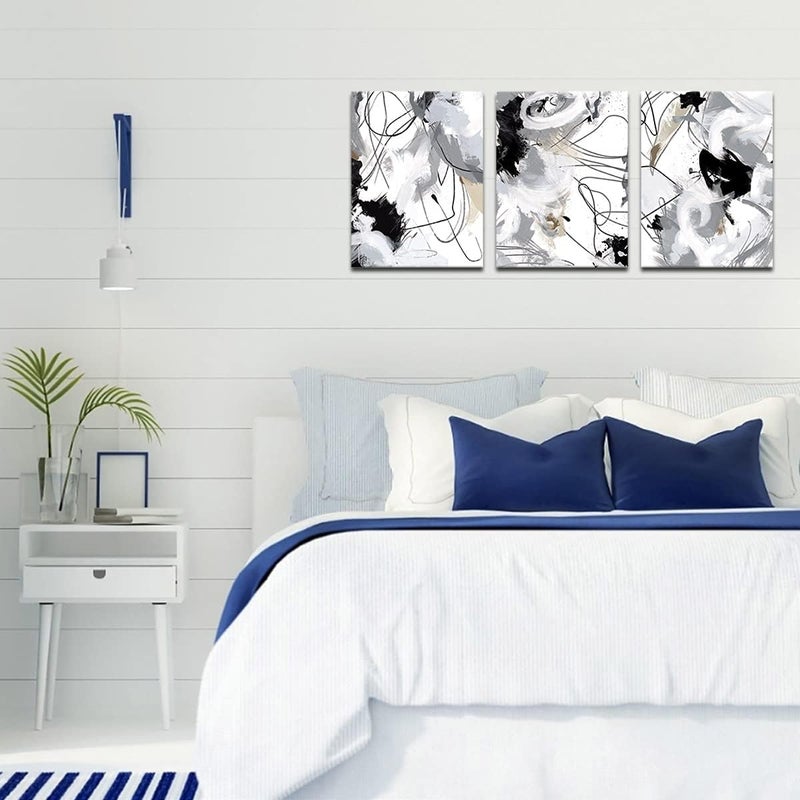 tigeridge Abstract Canvas Wall Art for Bedroom Bathroom Living Room Wall Decor Black White Grey Modern Abstract Canvas Pictures Abstract Prints Artwork Home Office Wall Decoration 12" x 16" x 3 Pieces - Image 4