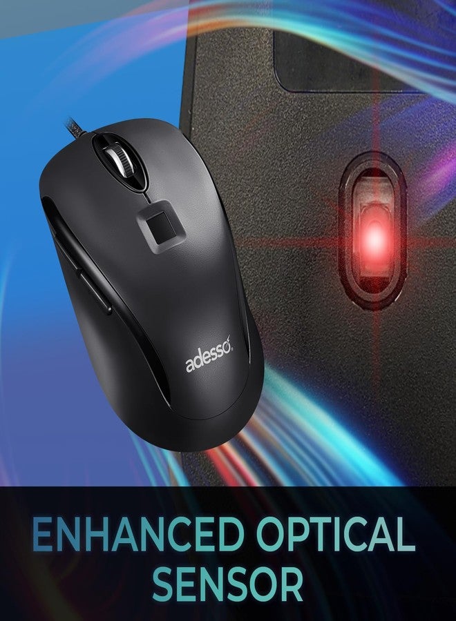 Adesso iMouse F1 Wired USB Mouse with Fingerprint Reader 1200 DPI AES 256 Encryption Biometric Security Windows Hello Compatible TAA Compliant Made in Taiwan - Image 4