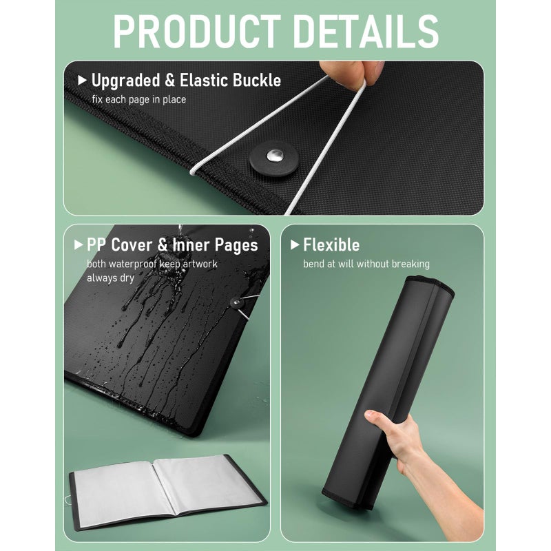 Nicpro 18x24 Large Art Portfolio Folder, 30 Pockets Display 60 Pages Artist Portfolio Folder with Clear Plastic Sleeves, Presentation Storage Book for Artists Artwork Drawing Painting Black - Image 5