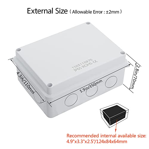 LeMotech Junction Box, Electrical Box IP65 Water Resistant Dustproof ABS Plastic Project Enclosure for Electronics White, External Size 5.9 x 4.3 x 2.8 inch - Image 2