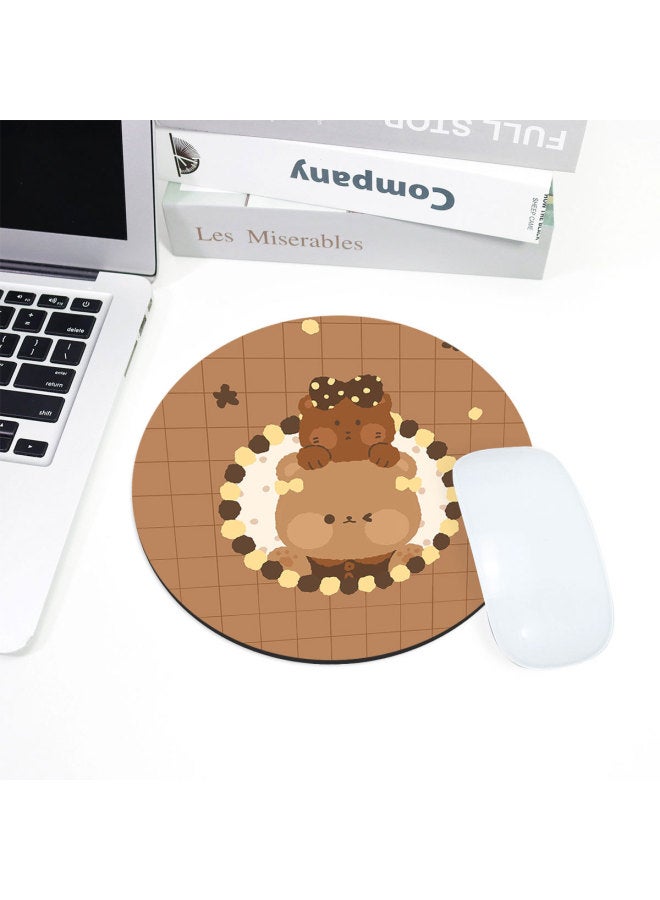 Round Rubber Mouse Pad Small Wrist Hand Edge Lock Laptop Keyboard Office Game Thickened Dirty Resistant-Color:Round Diameter 22cm (3mm Thick)-Pattern:KJ-027-Two Little Bears  - Image 1